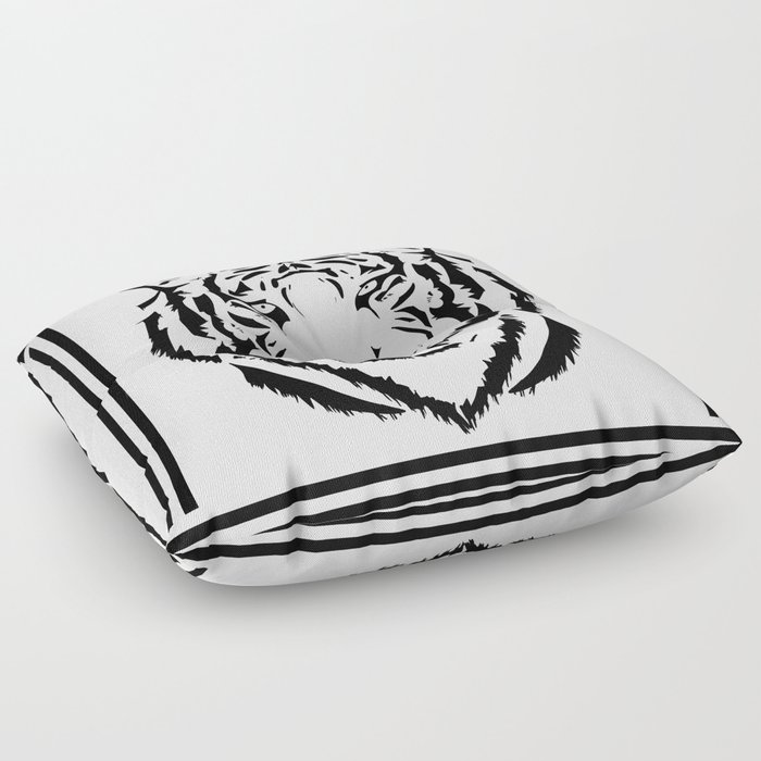 Black and white tiger head with lines Floor Pillow