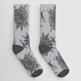 Elegant Flowers Floral Nature Black + Gray Grey Socks