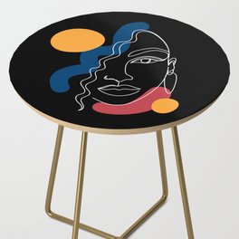 African woman in a line art style with abstract shapes on a black background. Side Table