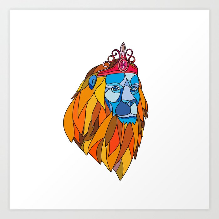 Lion Wearing Tiara Mosaic Color Art Print By Patrimonio Society6