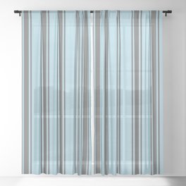 [ Thumbnail: Light Blue & Dim Grey Colored Stripes/Lines Pattern Sheer Curtain ]