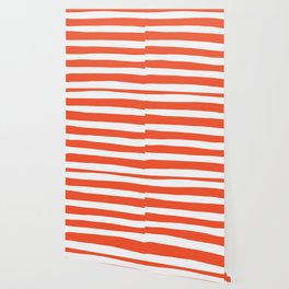 Uneven Stripes - Orange and White Wallpaper