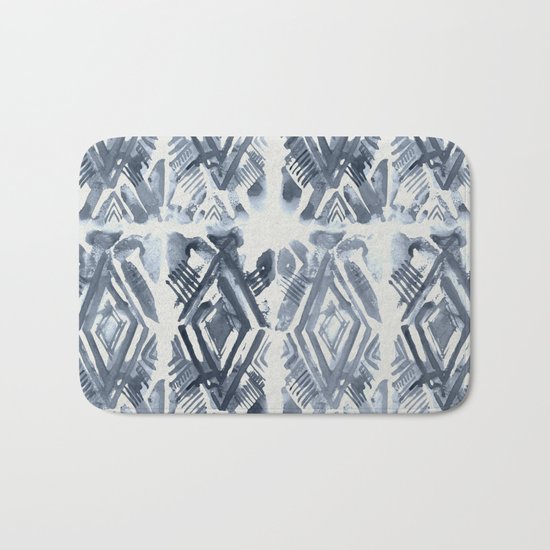 Simply Ikat Ink in Indigo Blue on Lunar Gray Bath Mat