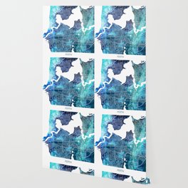 Perth Australia Map Navy Blue Turquoise Watercolor Wallpaper