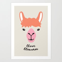 Funny Llama Alpaca Cute Animal Kids Nursery Pink and Orange Kawaii Art Print