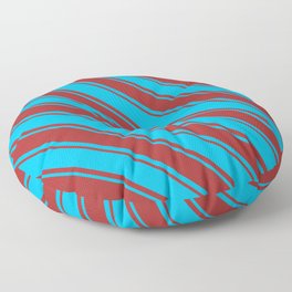[ Thumbnail: Deep Sky Blue & Brown Colored Striped Pattern Floor Pillow ]