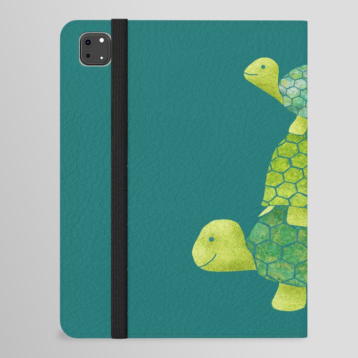 Turtle Stack Family in Teal and Lime Green iPad Folio Case