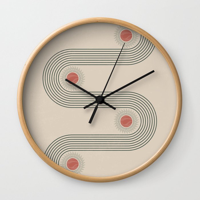 Mid century modern minimalist print with contemporary geometric moon phases Wall Clock