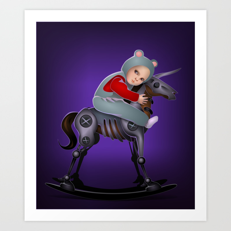Boy On The Robot Horse Art Print By Sinofeva Society6