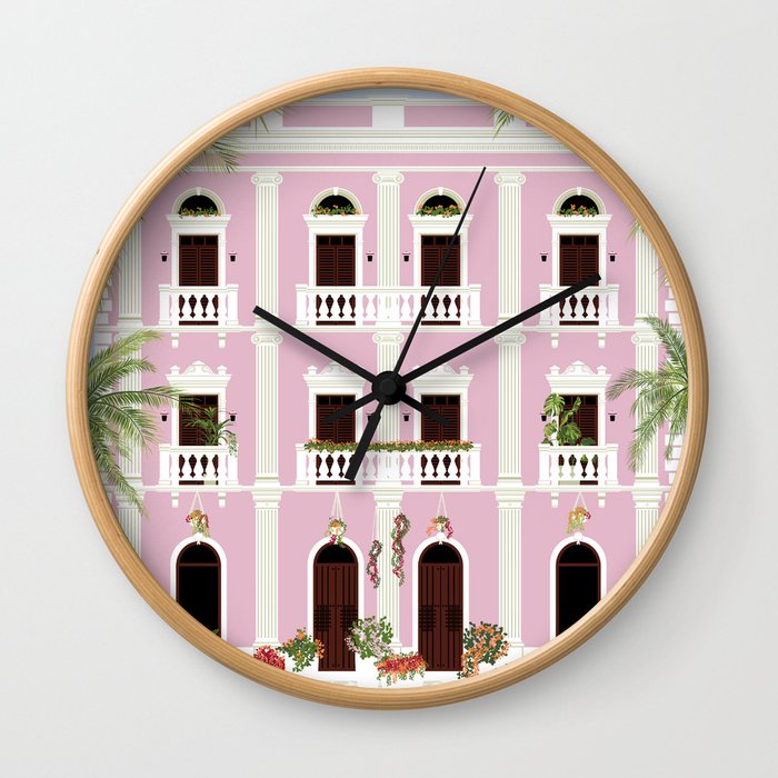 Puerto Rico Pink House Wall Clock