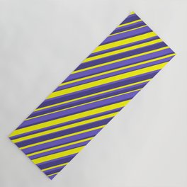 [ Thumbnail: Yellow, Slate Blue, and Dark Slate Blue Colored Lined/Striped Pattern Yoga Mat ]