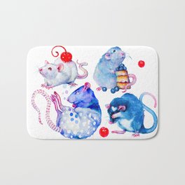 Sweet Rats Bath Mat | Animal, Baby, Ratties, Cuteness, Fluffy, Rainbow, Drawing, Surreal, Four, Cakes 