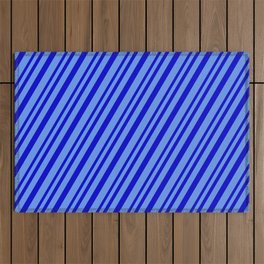 [ Thumbnail: Blue & Cornflower Blue Colored Lined Pattern Outdoor Rug ]
