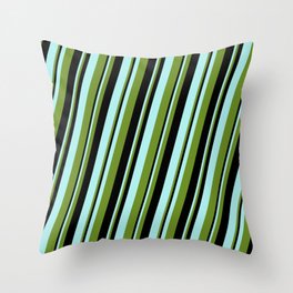 [ Thumbnail: Turquoise, Green & Black Colored Lines/Stripes Pattern Throw Pillow ]