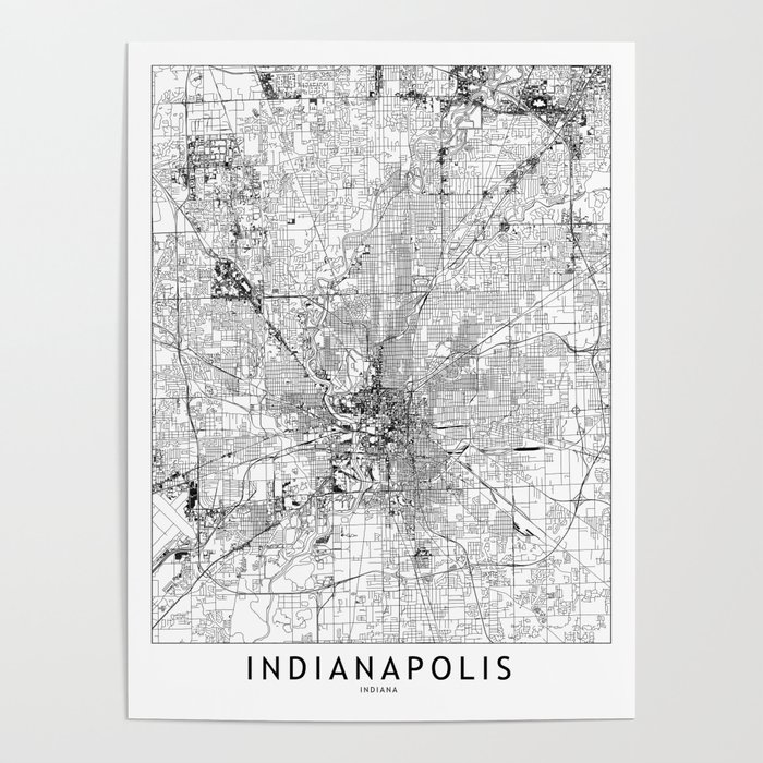 Indianapolis White Map Poster