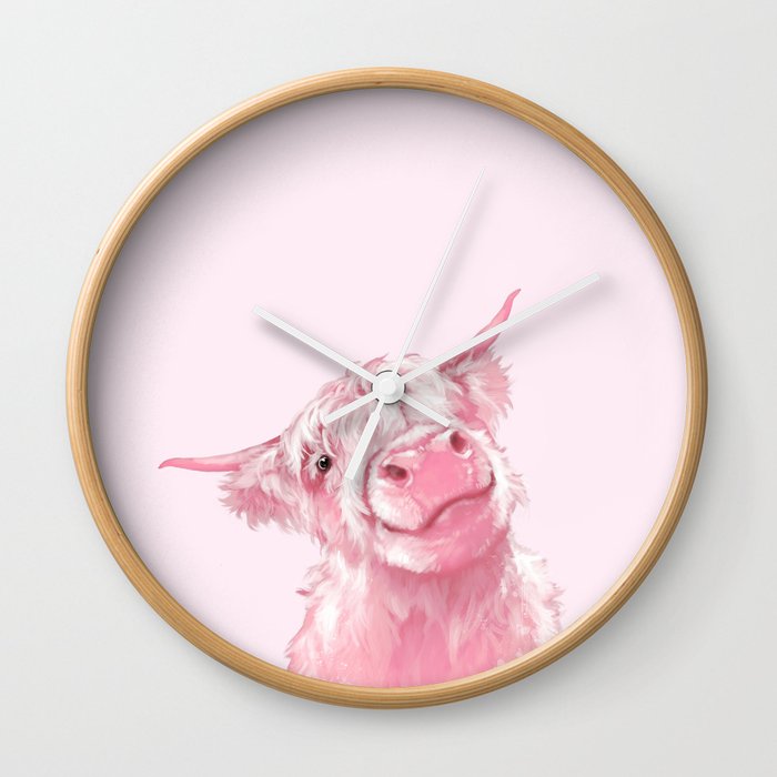 Highland Cow Pink Wall Clock