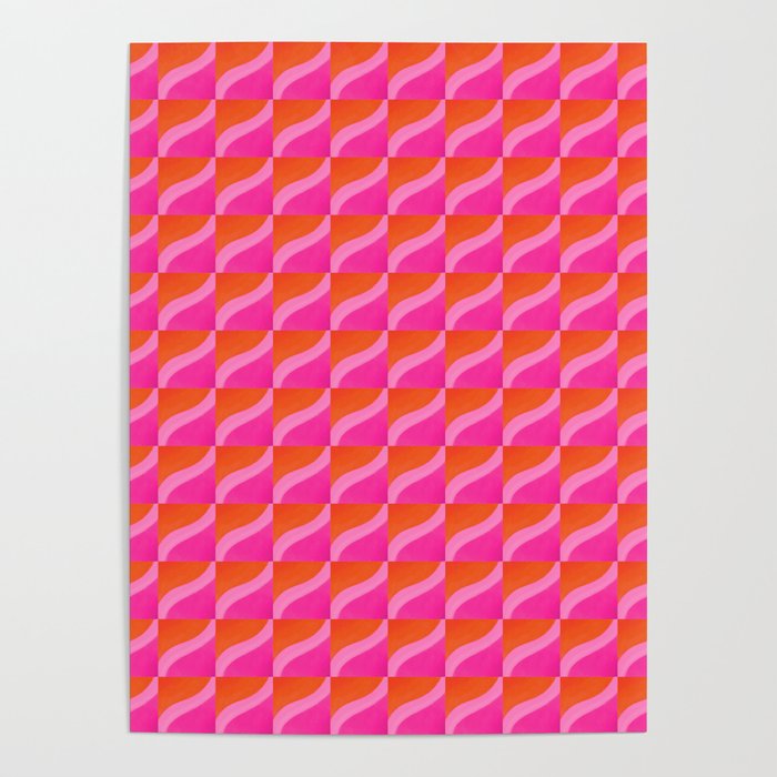 Pink Abstract Watercolor Wave Tile Pattern Poster