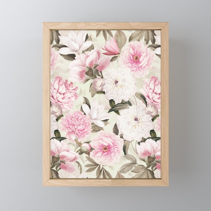 Vintage Blush Pink Spring Peonies Flower Botanical Garden Framed Mini Art Print