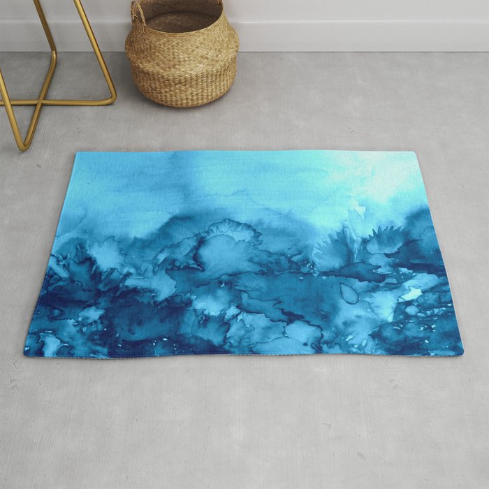 INTO ETERNITY, TURQUOISE Colorful Aqua Blue Watercolor Painting Abstract Art Floral Landscape Nature Rug