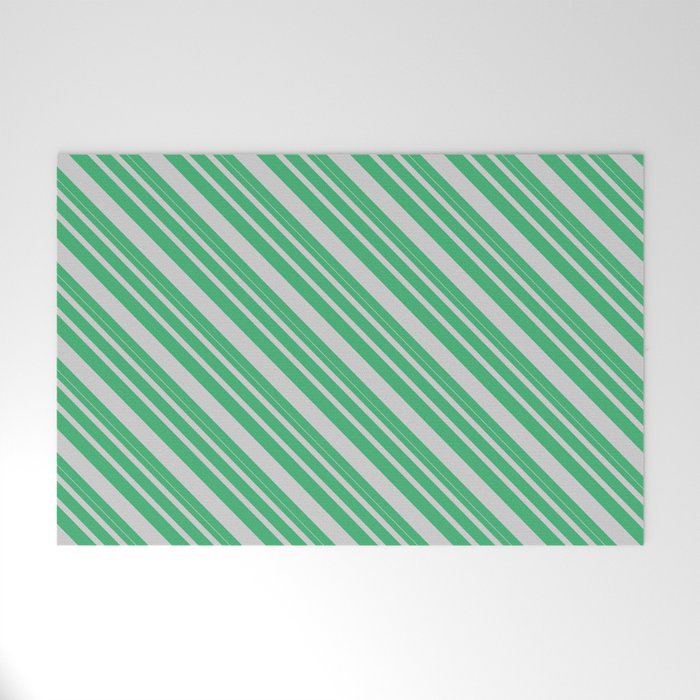 Sea Green and Light Grey Colored Lines Pattern Welcome Mat
