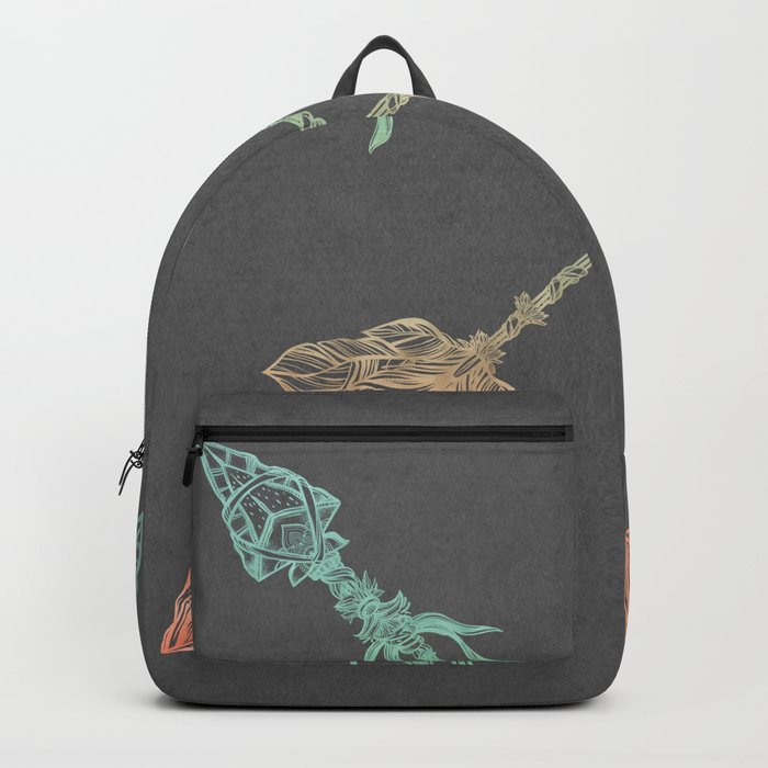 Tribal Arrows Turquoise Coral Gradient on Gray Backpack