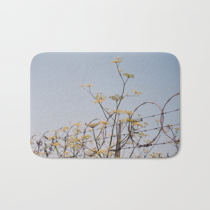 Yellow Flowers on Barbed Wire Bath Mat