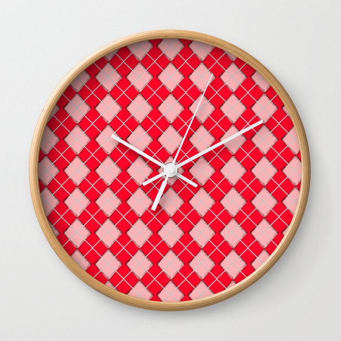Mesmerizing Pink Argyle Diamond Pattern Wall Clock