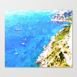Capri Islands | Tropical Travel Summer Island | Ocean Sea Beach Swim Sail Painting  Canvas Print