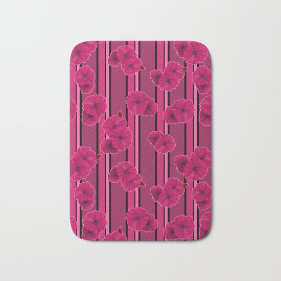 Floral pattern on striped background Bath Mat