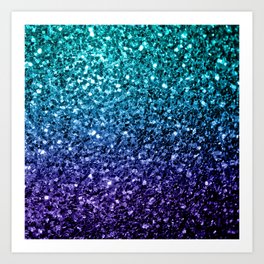 Aqua blue Ombre faux glitter sparkles Art Print