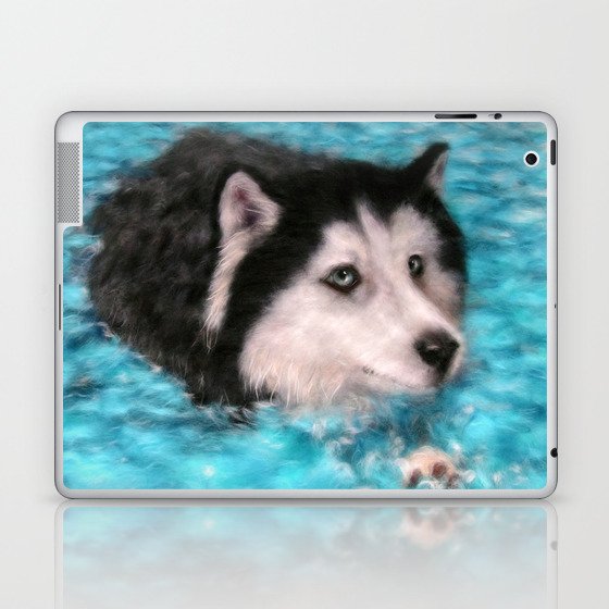 Swimming Husky wool art print Laptop & iPad Skin