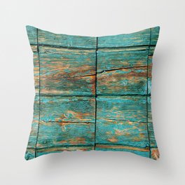 Rustic Teal Boards (Color) Throw Pillow