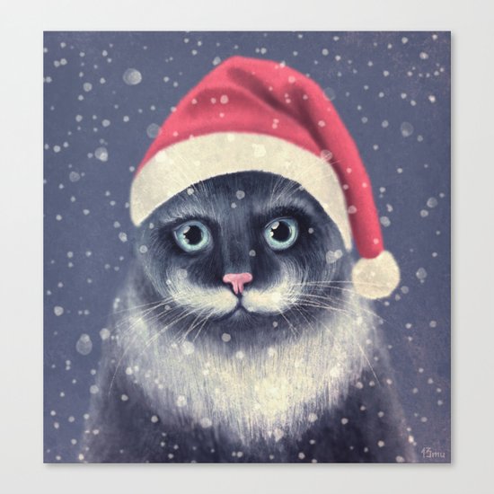 Christmas cat with a mustache Canvas Print