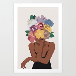 Black woman flower head illustration art Art Print