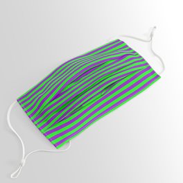 [ Thumbnail: Dark Violet and Lime Lines Pattern Face Mask ]