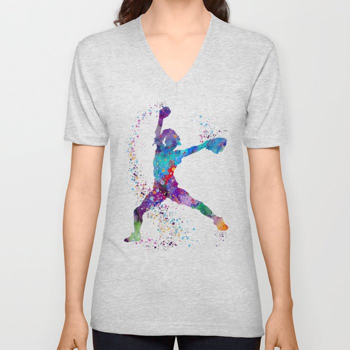 Girl Baseball Softball Pitcher V Neck T Shirt