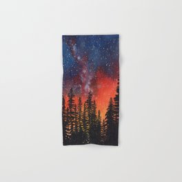 Colorful night sky and pine forest Hand & Bath Towel