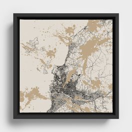 Japan, Matsuyama - Black&White City Map - Aesthetic Framed Canvas