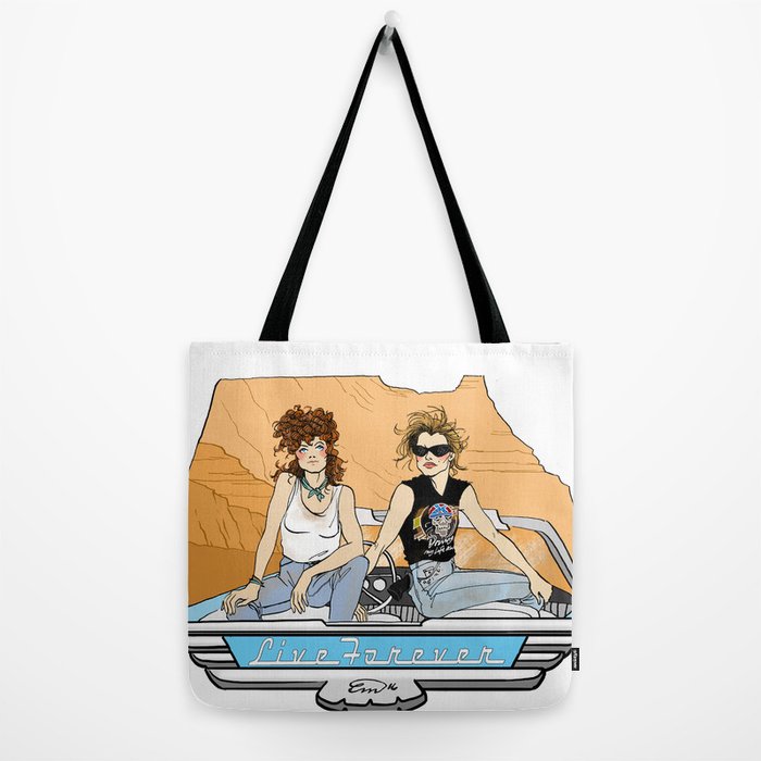 Thelma & Louise Live Forever pin-up Tote Bag by Emma Munger