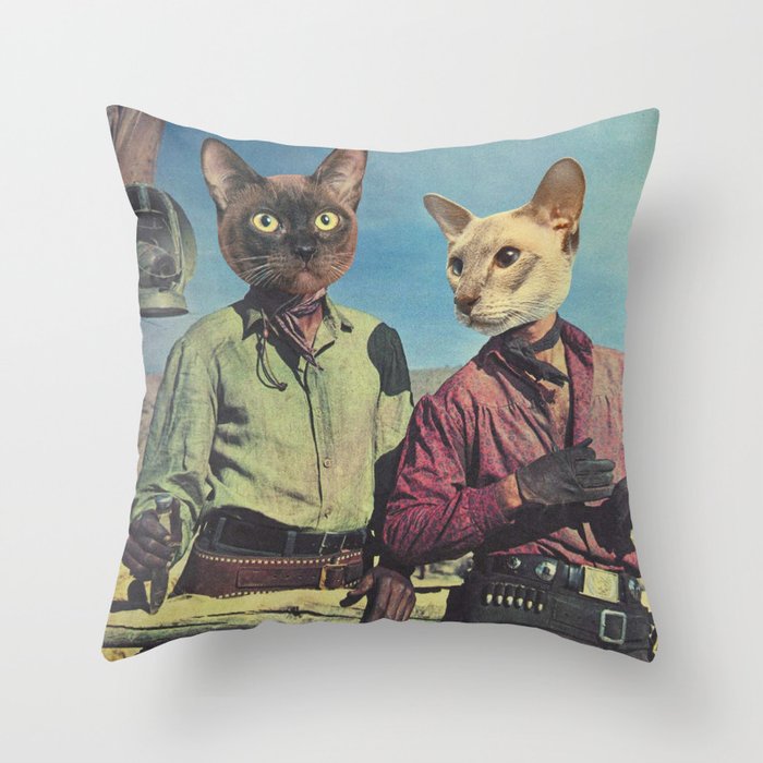 Cowboy Cats - Double trouble Throw Pillow