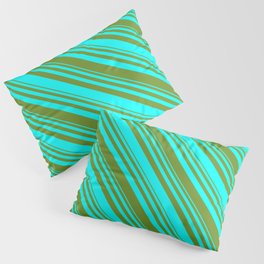 [ Thumbnail: Aqua & Green Colored Lined Pattern Pillow Sham ]
