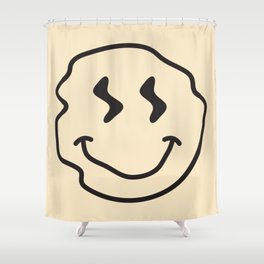Wonky Smiley Face - Black and Cream Shower Curtain