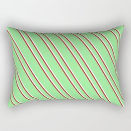 [ Thumbnail: Light Green, Mint Cream & Red Colored Striped Pattern Rectangular Pillow ]