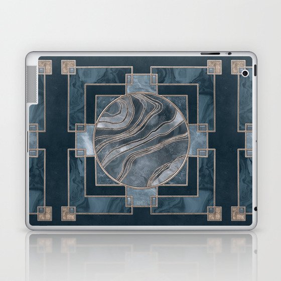 Stained Glass Art Deco Design Navy Blue And Gold Laptop & iPad Skin