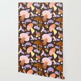 Brown and purple mushroom pattern Wallpaper