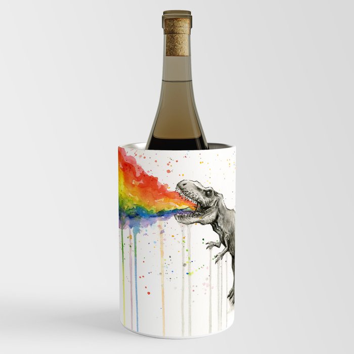 T-Rex Dinosaur Vomits Rainbow Wine Chiller