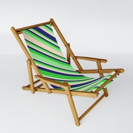 [ Thumbnail: Lime Green, Light Green, Bisque, and Midnight Blue Colored Lined Pattern Sling Chair ]