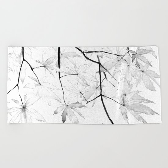 black and white maple leaves Beach Towel