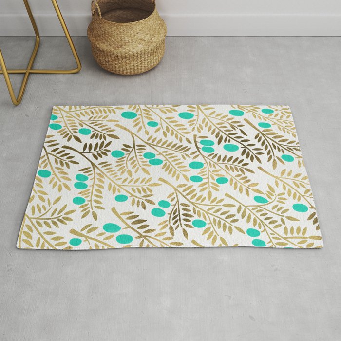 Gold & Turquoise Olive Branches Rug
