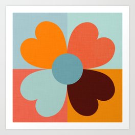 Color Block Floral Hearts - retro Art Print